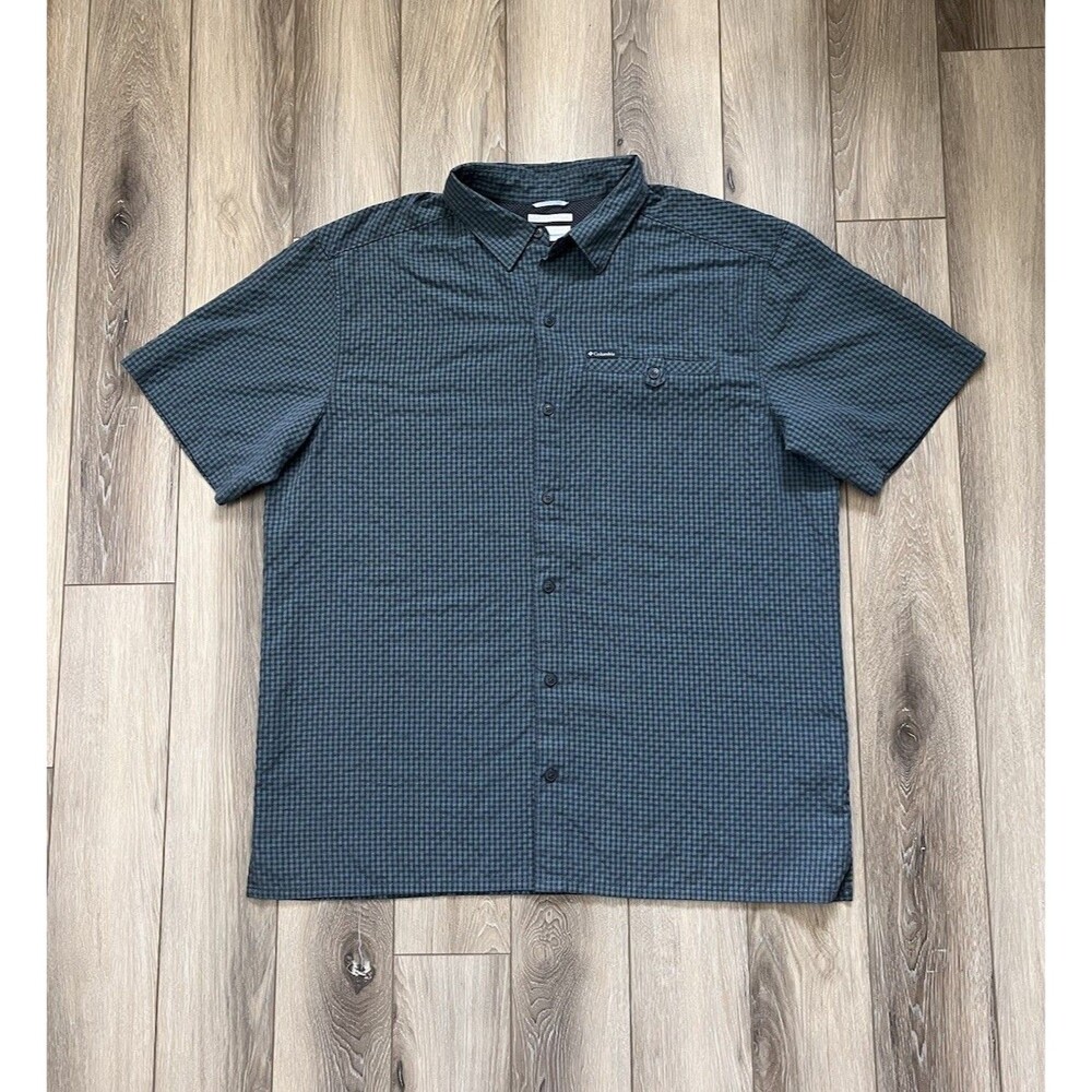 Columbia Omni-Shade Sun Protection Green Plaid Short Sleeve Button Down Polo XL